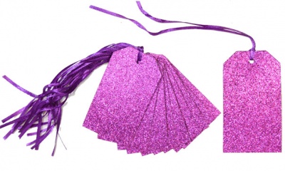 Pack 10 Gift Tags with Ribbon Ties - GLITTER PURPLE