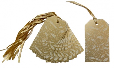 Pack 10 Gift Tags with Ribbon Ties - GOLD VINE