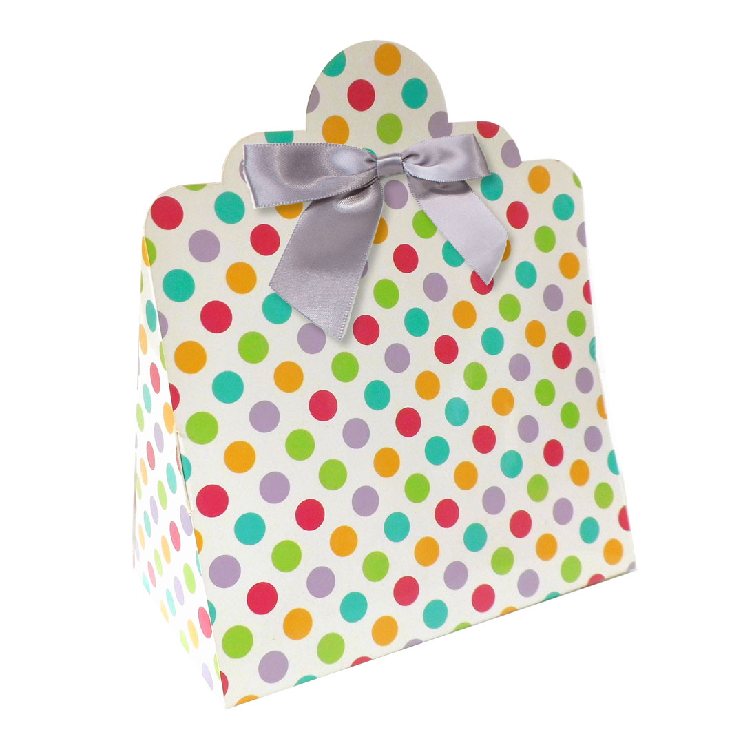 10 x Triangle Gift Box with Mini Bows - (Large) SPOTS/SILVER BOWS